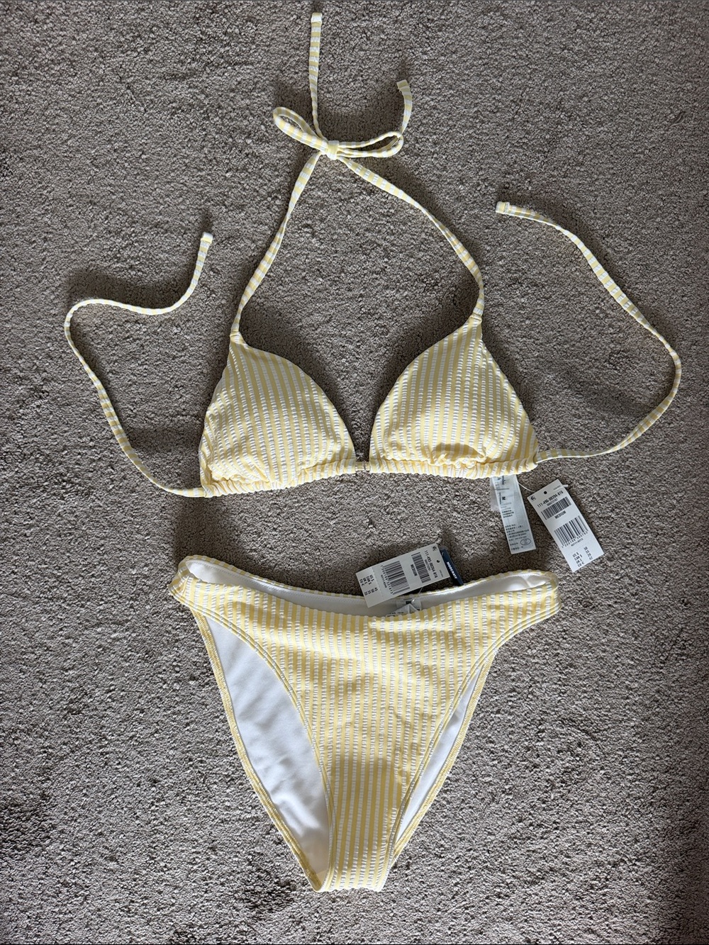 Abercrombie & Fitch Yellow and White Striped Bikini Top & bottoms